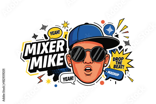 Cassette Head DJ Character in Headphones and Neon Sunglasses