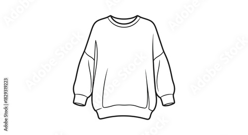 a simple black and white line drawing of a cozy oversized sweatshirt silhouette