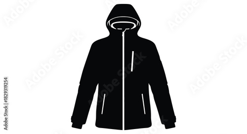 A stark black hooded jacket design on a white background a striking fashion silhouette