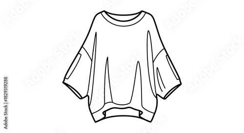 a simple black and white line drawing of a loose fitting top stylish silhouette