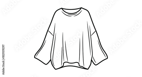 a simple black and white line drawing of a loose fitting oversized sweater silhouette