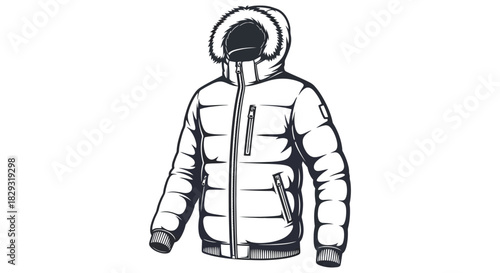 Detailed sketch of a winter parka with a fur trimmed hood showcasing a striking silhouette