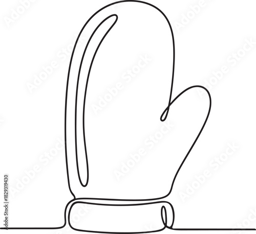 Minimalist single line drawing of a kitchen oven mitt on a white background