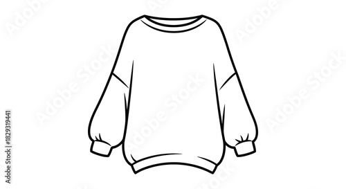 simple black and white line drawing of a cozy oversized sweater minimalist fashion silhouette