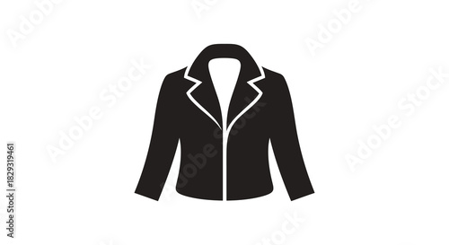 A simple black jacket icon is displayed against a white background a striking silhouette