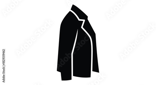 A striking black jacket design presented as a minimalist contemporary fashion illustration silhouette