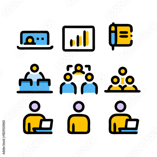 10 Minimalist Flat Business Icons Set with Diversity