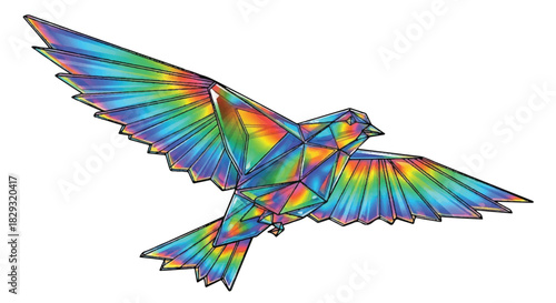 Abstract Geometric Polygon Bird Flying Rainbow Tail