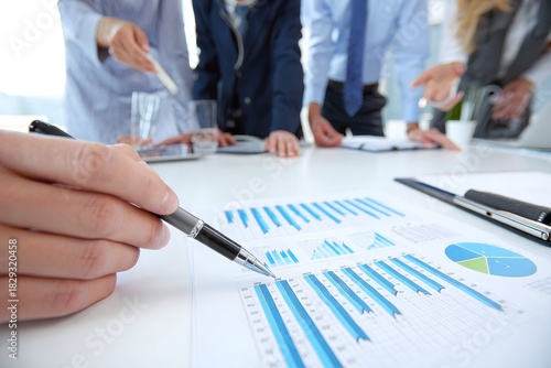 Business Team Discussing Financial Charts and Data Analysis