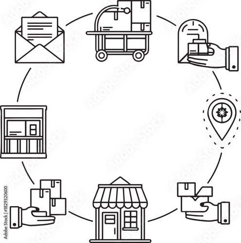  Delivery and mail icons modern logistics line art collection
