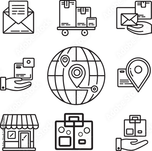  Delivery and mail icons modern logistics line art collection
