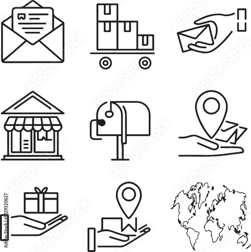 Delivery and mail icons modern logistics line art collection
