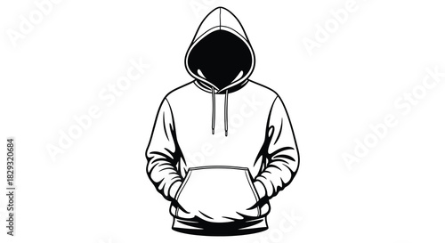 A dark hooded figure stands with hands tucked into pockets a striking silhouette