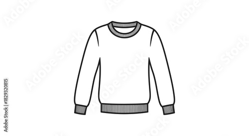 A simple flat lay illustration of a crewneck sweater design black and white silhouette
