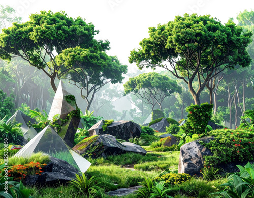 Fototapeta Naklejka Na Ścianę i Meble -   Trees decorate shapes set on transparent backgrounds 3d render png By Krit