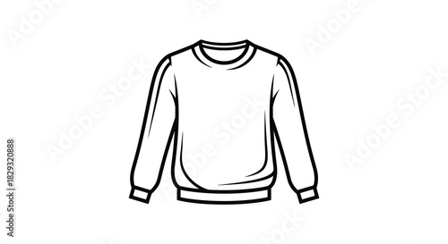 Simple black and white line drawing of a classic crewneck sweatshirt a stylish silhouette