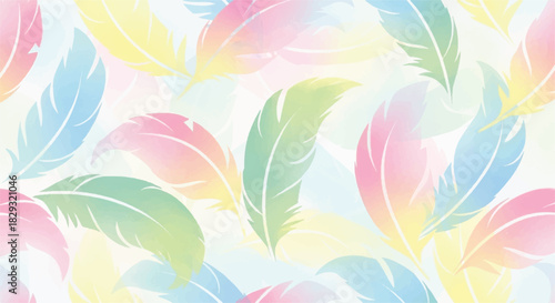 Seamless Pattern of Pastel Watercolor Feathers Background