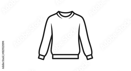 A simple line drawing depicts a classic crewneck sweatshirt isolated on a white background silhouette