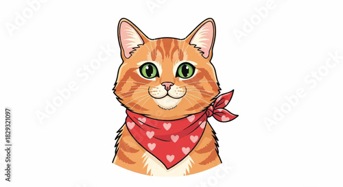 Detailed Portrait of an Adorable Orange Tabby Cat with Green Eyes and Red Bandana