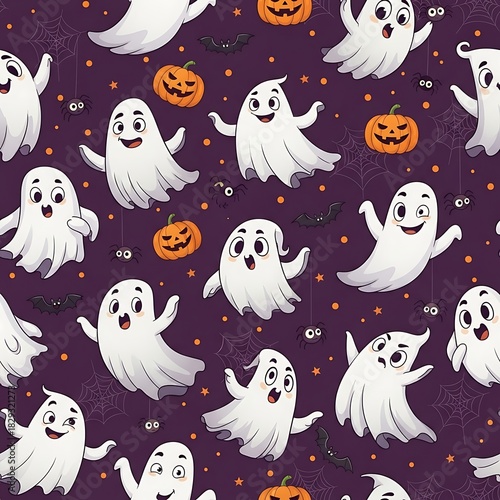 Cartoon ghost and pumpkin pattern for halloween holiday decor or design