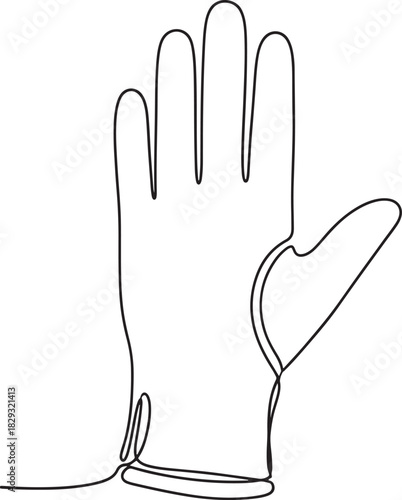 Minimalist single line drawing of a protective glove with an open palm facing forward