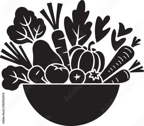 Fresh vegetable bowl silhouette healthy organic food art design