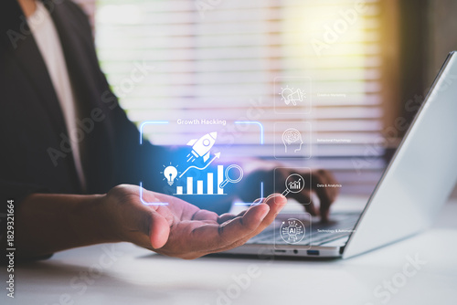 Growth hacking, Company grow rapidly, Creative marketing, Creativity and technical increase business growth, Digital tools, Driven by data and automation technology, Data analysis, Customer behavior