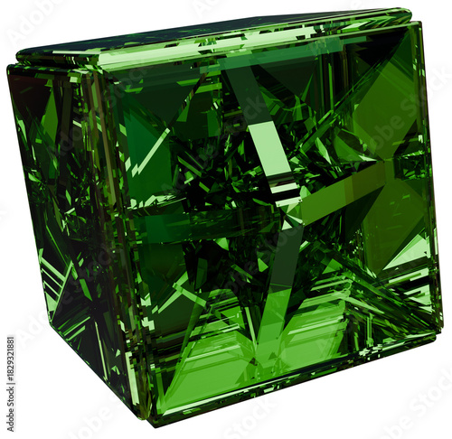 Green Cube 3D Prismatic Gem Abstract Shape