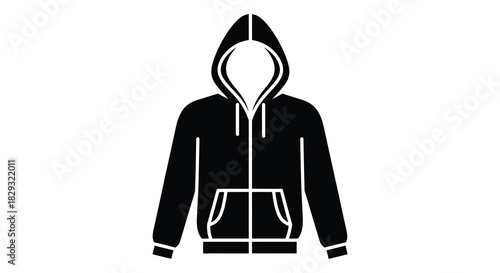 A simple black and white graphic of a hooded figure facing forward a striking silhouette