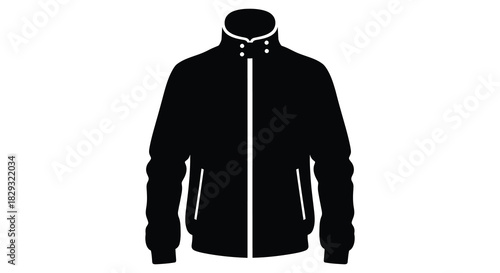 a black jacket with a high collar and zipper depicted as a stark silhouette
