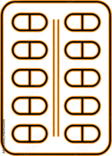 Blister pack of oval shaped pills or capsules