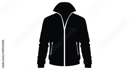 a black hooded jacket design with a zipped front and ribbed cuffs silhouette