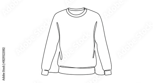 A minimalist line drawing depicts a simple crewneck sweatshirt offering a clean aesthetic silhouette