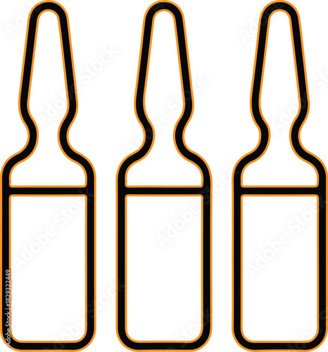 Three outline medical ampoules isolated on white background