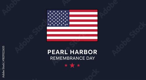 Pearl Harbor Remembrance Day Graphic with US Flag and Dark Blue Background