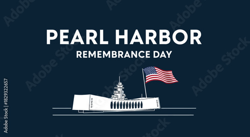 Pearl Harbor Remembrance Day Vector Graphic USS Arizona Memorial Tribute with American Flag