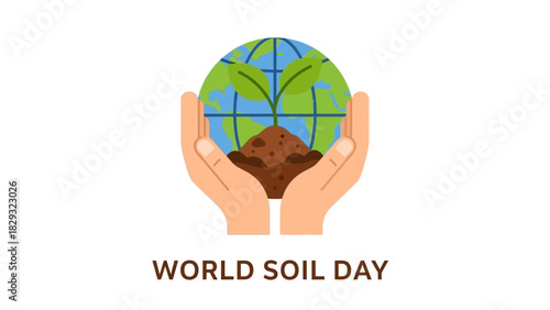World Soil Day Icon Hands Holding Earth Globe with Sprout for Agriculture and Environmental Protection Concept