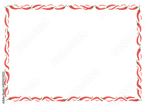 Red Hot Chili Peppers Frame In Vibrant Vector Illustration Featuring Spicy Mexican Pepper Border Design On White Background For Festive Cinco De Mayo Greeting Card Layout And Decorative Artwork