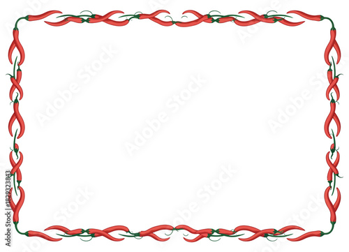 Red Hot Chili Peppers Frame In Vibrant Vector Illustration Featuring Spicy Mexican Pepper Border Design On White Background For Festive Cinco De Mayo Greeting Card Layout And Decorative Artwork