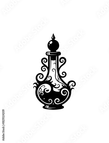 Elegant vintage potion bottle with swirling designs for magical apothecary projects