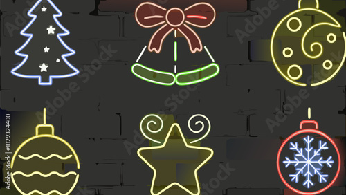 Festive neon winter holidays collection brings bright Christmas cheer with tree, bells, ornaments and star shapes