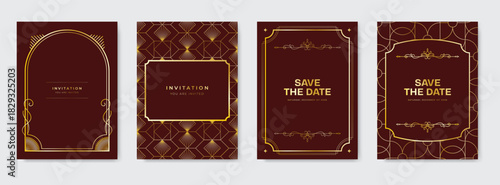Set of vintage luxury dark background and gold. invitation card Premium design for gala card, grand opening, party invitation, wedding.