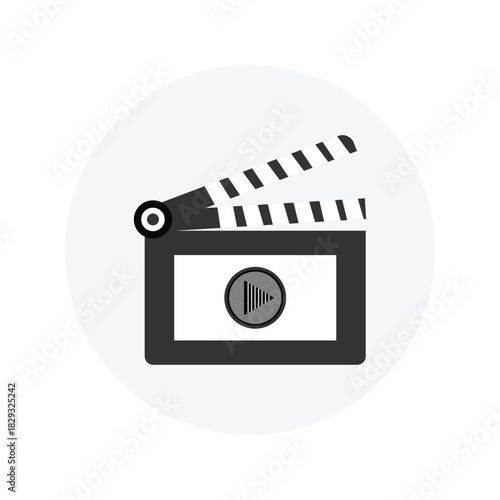 Movie clapperboard icon with play button on isolated white background