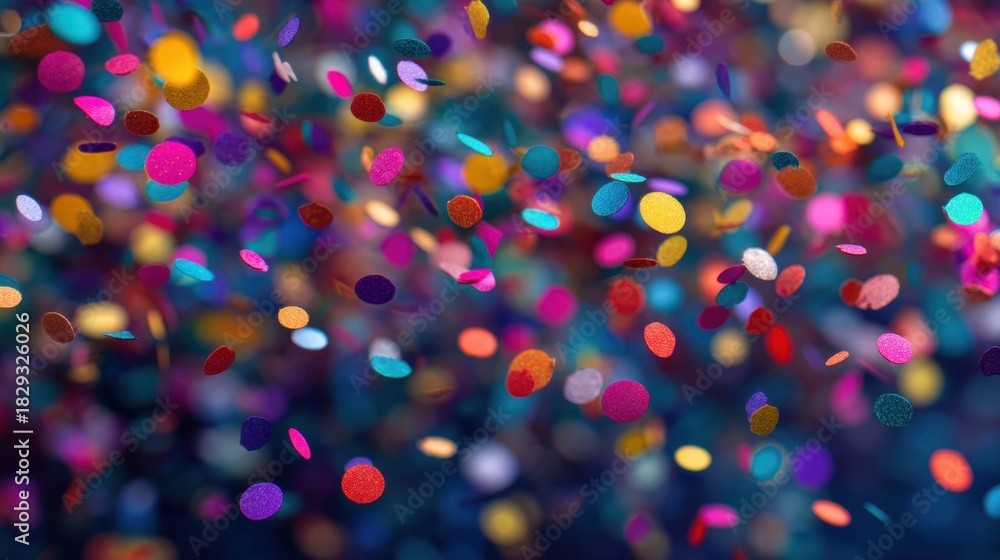 Naklejka premium Bright and colorful confetti fills the air creating a festive atmosphere. The vibrant dots showcase a mix of colors as they cascade down in celebration.