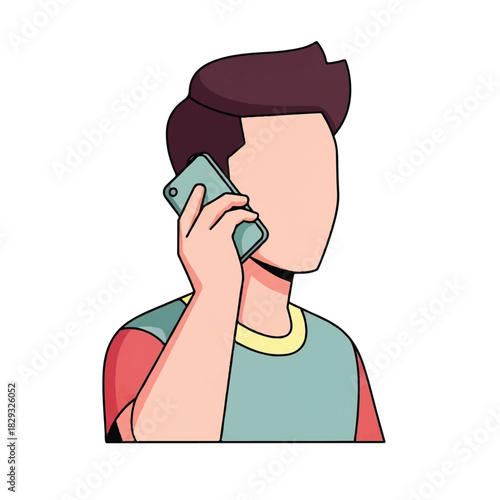 Illustration of a person with a blank face talking on a smartphone.