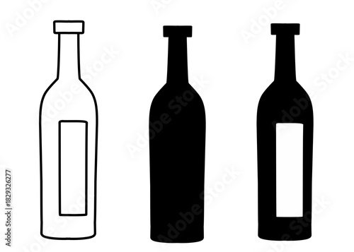 set of wine bottles on white background