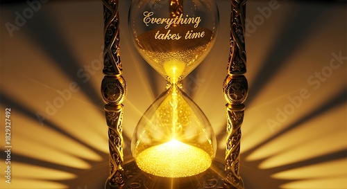 Golden Hourglass Illuminated From Below With Radiating Shadows.