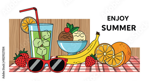 Enjoy refreshing summer drinks and treats on a picnic blanket.