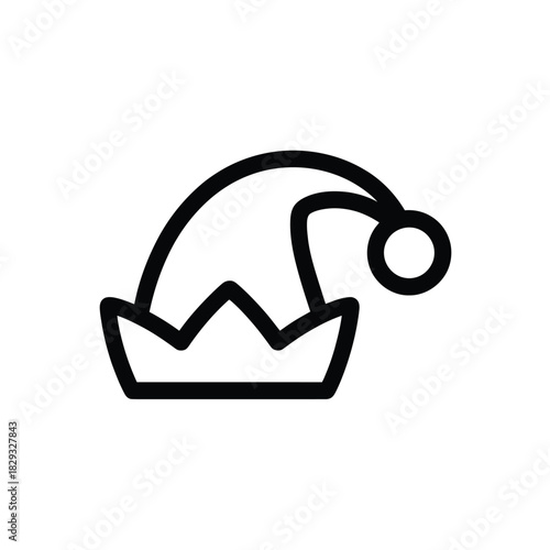 Black outline icon of a jester or elf hat with a pompom santa christmas