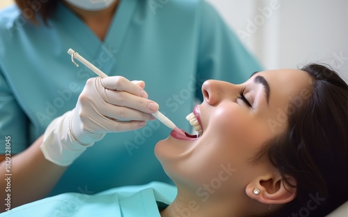 Dental hygienist preparing to apply numbing gel on a patient. High quality